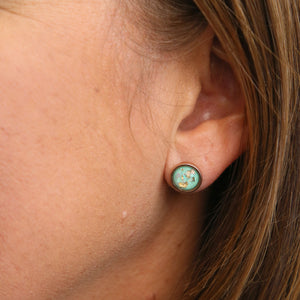 So Loved - Rose Gold Stainless Steel 8mm Circle Studs - Aqua Leaf (12362)