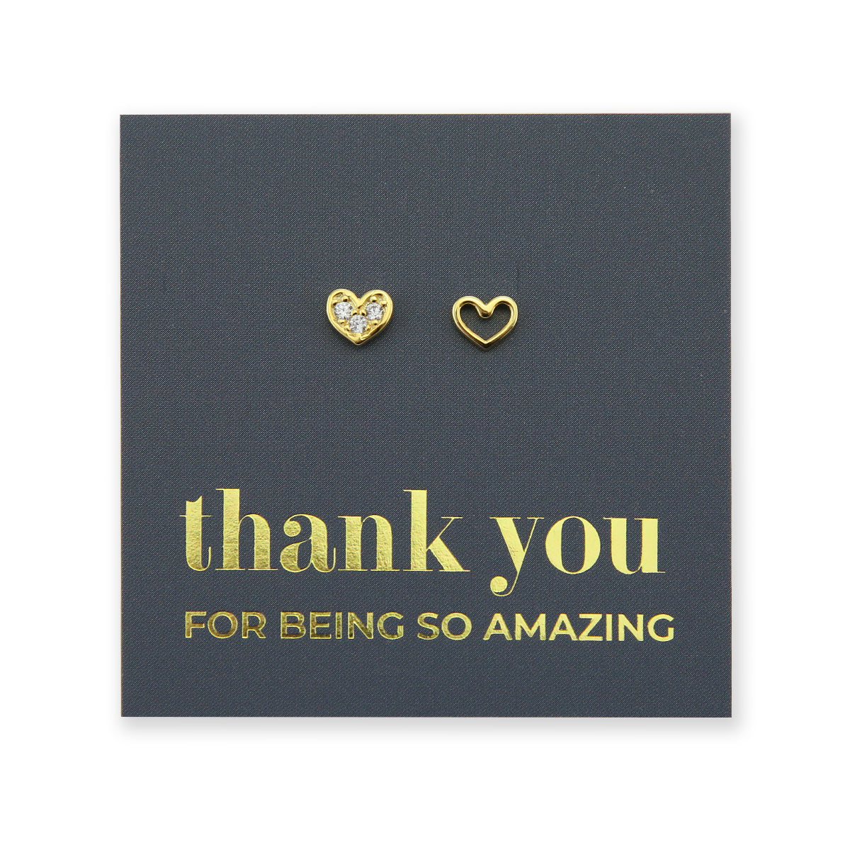 2 Hearts - 18k Gold Plated Sterling Silver Studs + CZ - Thank You For Being So Amazing (2407-R)