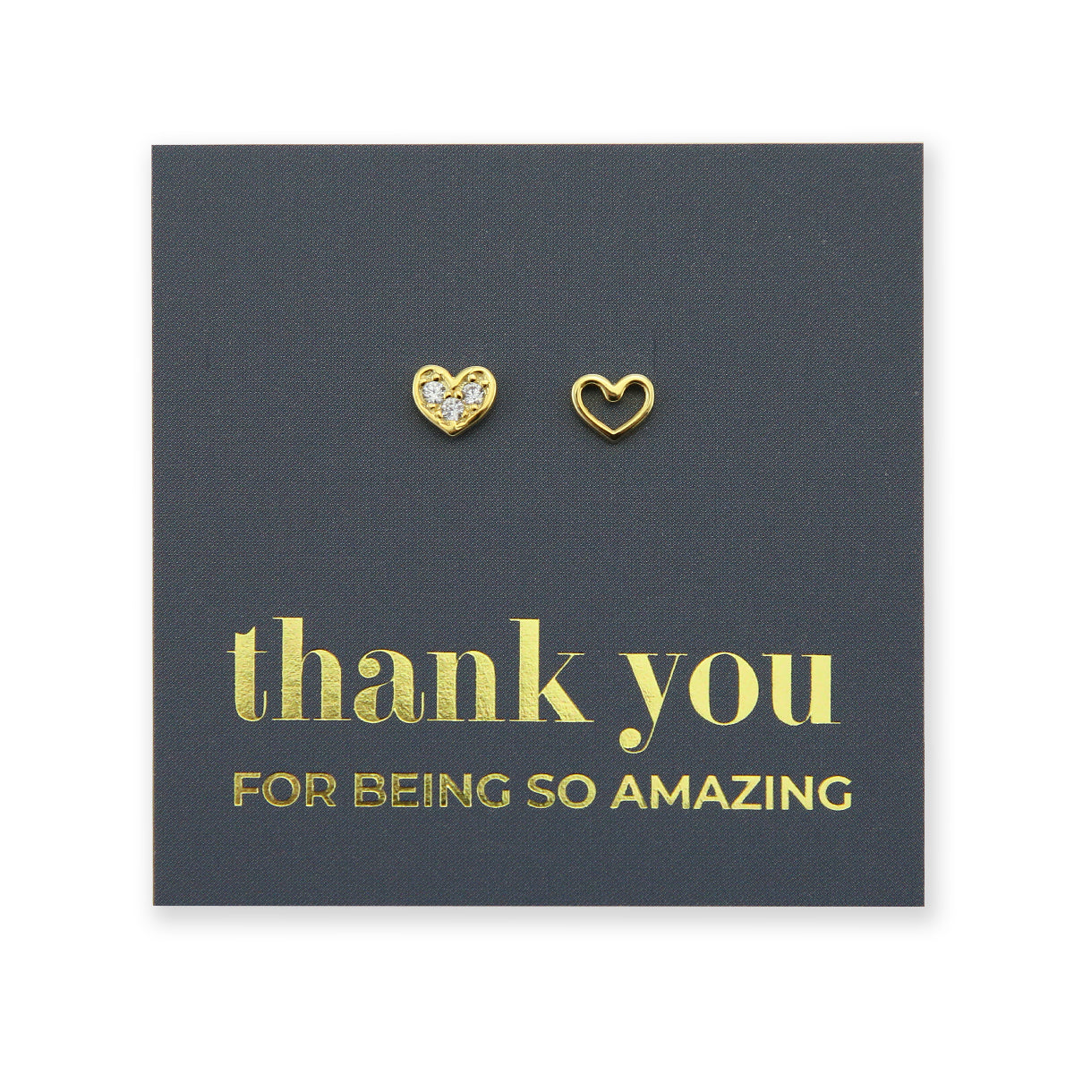 2 Hearts - Gold Sterling Silver Studs + CZ - Thank You For Being So Amazing (2407-R)