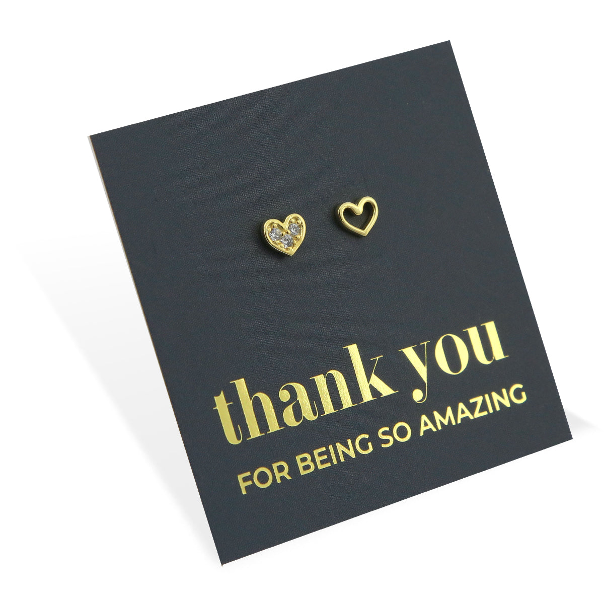 2 Hearts - 18k Gold Plated Sterling Silver Studs + CZ - Thank You For Being So Amazing (2407-R)