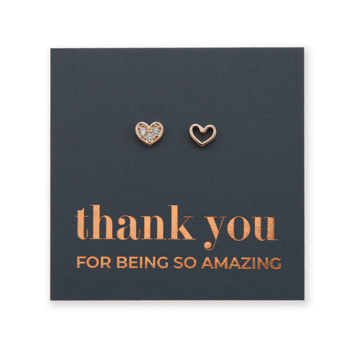 2 Hearts - Rose Gold Sterling Silver Studs + CZ - Thank You For Being So Amazing (8305-RG)