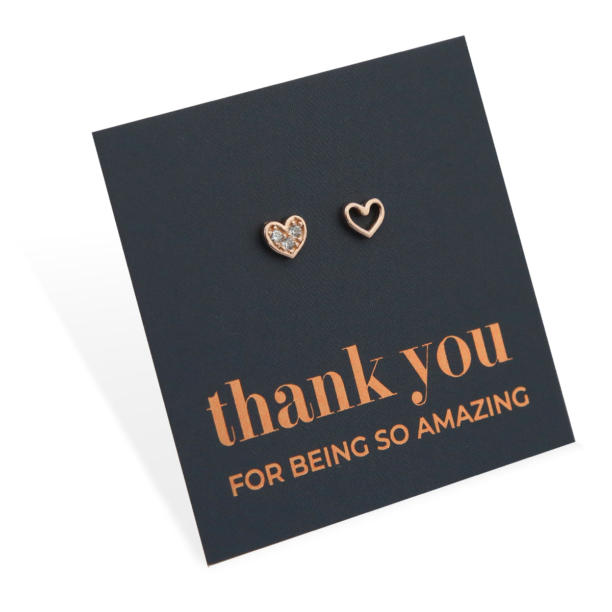 2 Hearts - 18k Rose Gold Plated Sterling Silver Studs + CZ - Thank You For Being So Amazing (8305-RG)