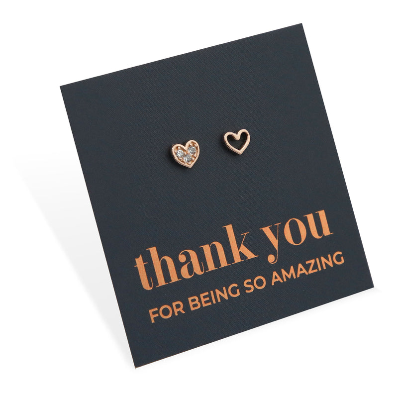 2 Hearts - Rose Gold Sterling Silver Studs + CZ - Thank You For Being So Amazing (8305-RG)