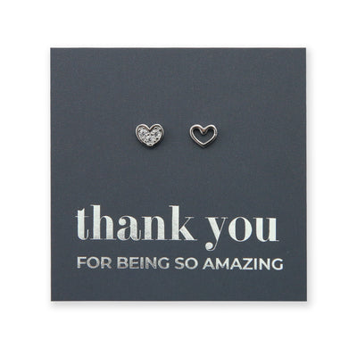 2 Hearts - Sterling Silver Studs + CZ - Thank You For Being So Amazing (8815-F)