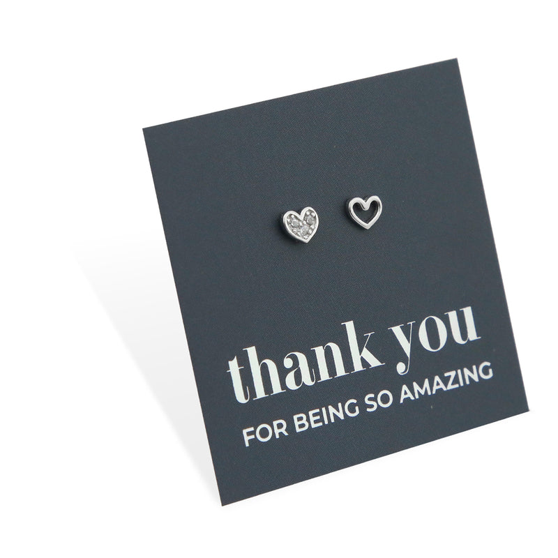 2 Hearts - Sterling Silver Studs + CZ - Thank You For Being So Amazing (8815-F)