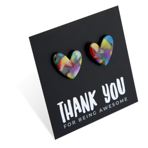 Multi coloured resin heart shapes earring studs.