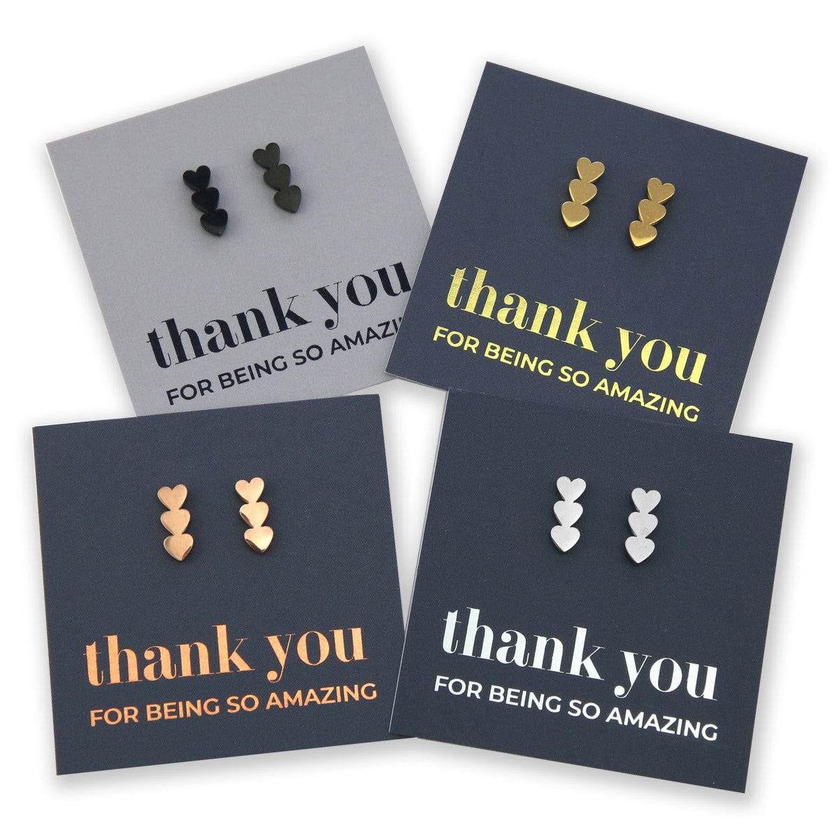 Stainless Steel Earring Studs Thank You For Being So Amazing HEART STACK gold, silver, rose gold and black