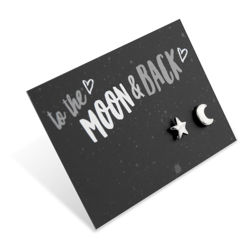 TO THE MOON & BACK - Plated Stud Earrings - Silver (9707)