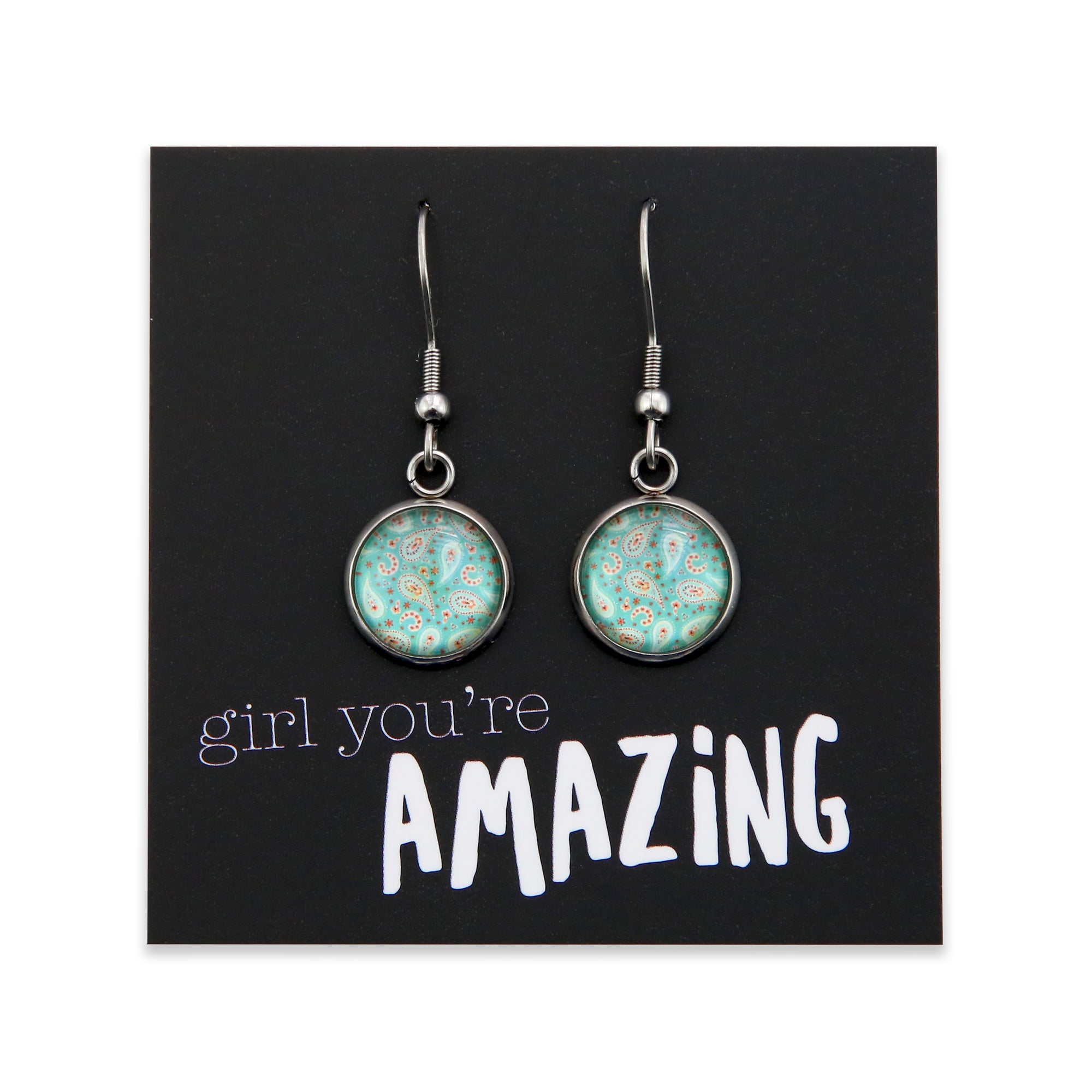 BOHO Collection - Girl You're Amazing - Stainless Steel Vintage Silver Dangle Earrings - Tranquil (8607-R)