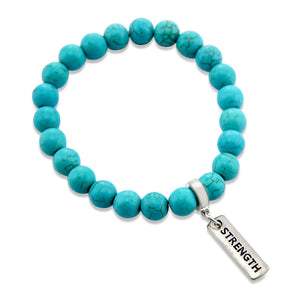 Stone Bracelet - Turquoise 8mm Beads - with Silver Word charm