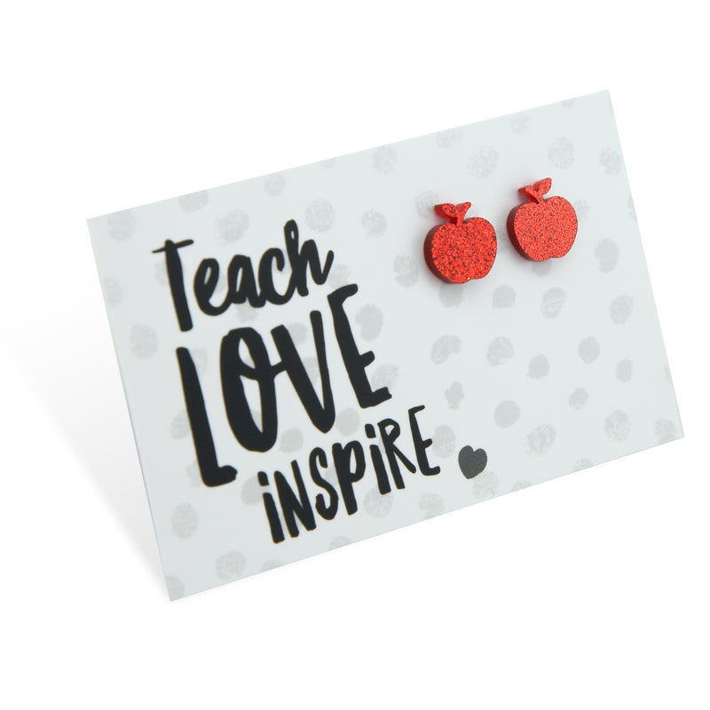 Sparkle Apple Acrylic Studs - Teach Love Inspire - Red Glitter (2308)
