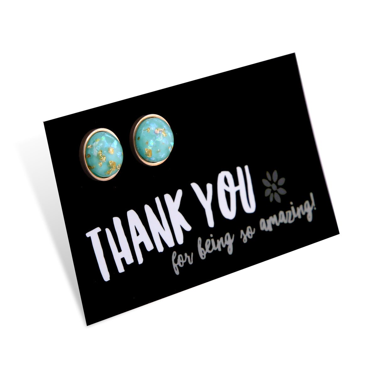 SPARKLEFEST - Thank You For Being So Amazing - Deluxe Stainless Steel Rose Gold Earrings - Aqua Gold Leaf (11625)