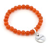 Stone Bracelet - Vivid Orange Agate Stone 8mm Beads - With Silver Word charm