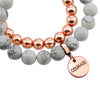 Stone Bead Bracelet Duo. White Marble Howlite stone with rose gold clip and COURAGE word charm with rose gold hematite stacker bracelet.