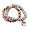 Rose Gold & White Marble bead bracelet stacker Bracelet Duo set with rose gold family charm