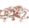 Rose Gold & White Marble bead bracelet stacker Bracelet Duo set with rose gold charms
