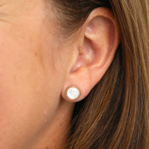 Love Just For You - Rose Gold Stainless Steel 8mm Circle Studs - White Pearl Resin (11811)