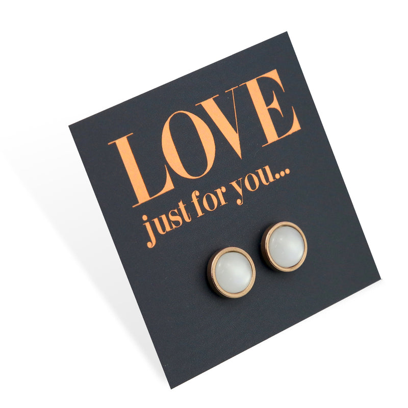 Love Just For You - Rose Gold Stainless Steel 8mm Circle Studs - White Pearl Resin (11811)