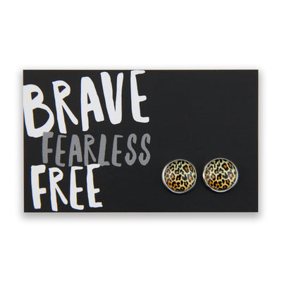 Strong Women Collection - Brave Fearless Free - Vintage Silver 12mm Circle Studs - Wild Thing Leopard (11965)