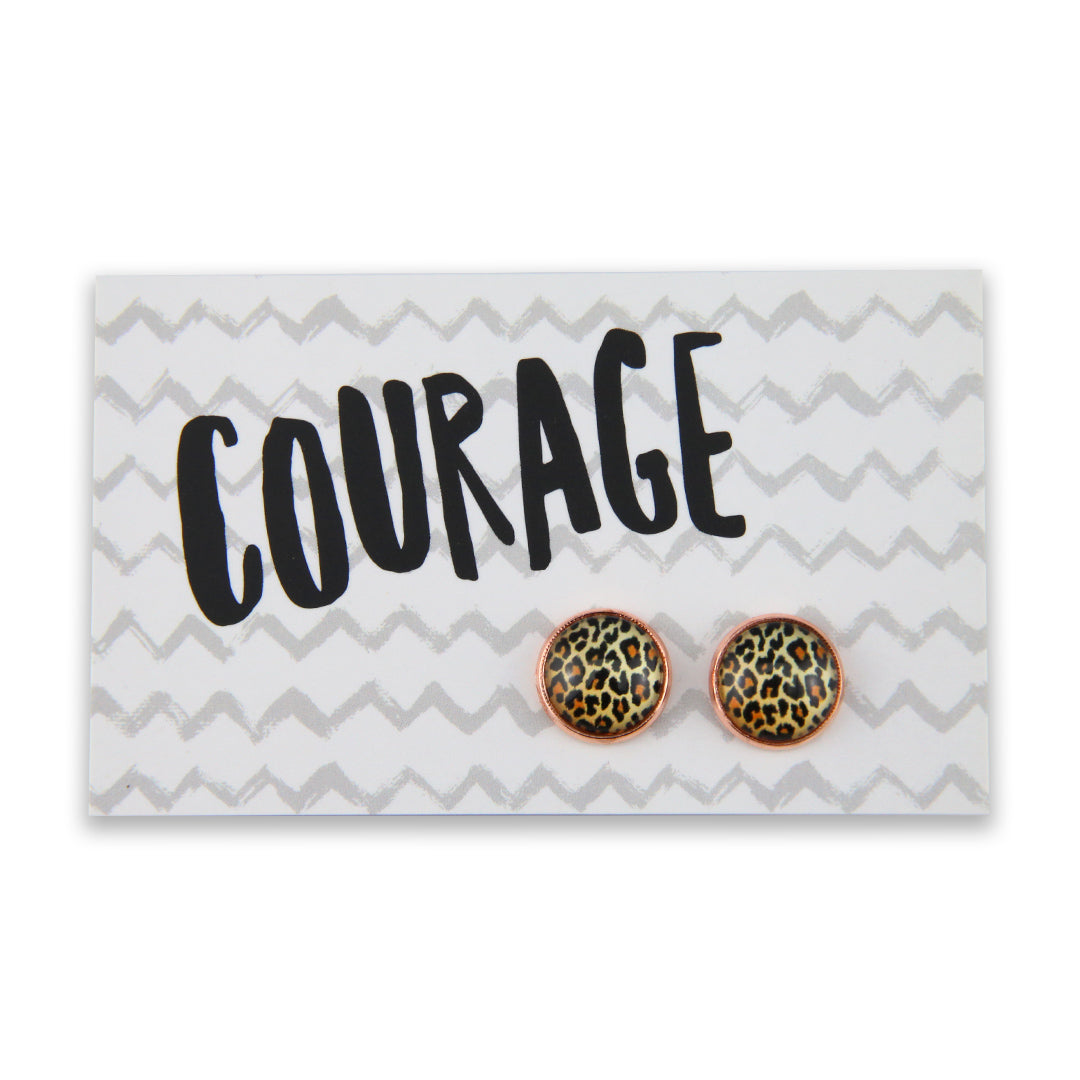 The STRONG WOMEN Collection - Courage - Rose Gold surround Circle Studs - Wild Thing Leopard (11523)