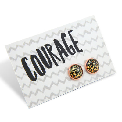 Strong Women Collection - Courage - Rose Gold 12mm Circle Studs - Wild Thing Leopard (11523)