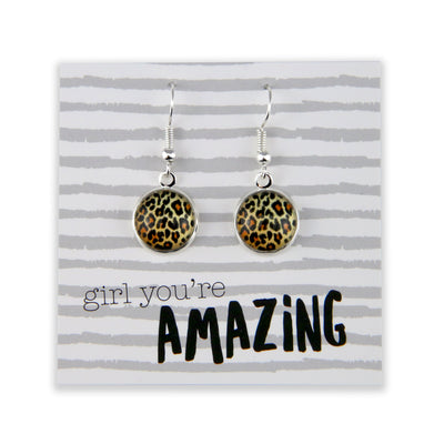 Strong Women Collection - Girl You're Amazing - Bright Silver Dangle Earrings - Wild Thing Leopard (9817)