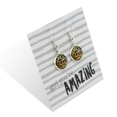 Strong Women Collection - Girl You're Amazing - Bright Silver Dangle Earrings - Wild Thing Leopard (9817)