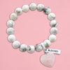 SWEETHEART Bracelet - 10mm WHITE MARBLE with ROSE QUARTZ heart charm & Word Charm