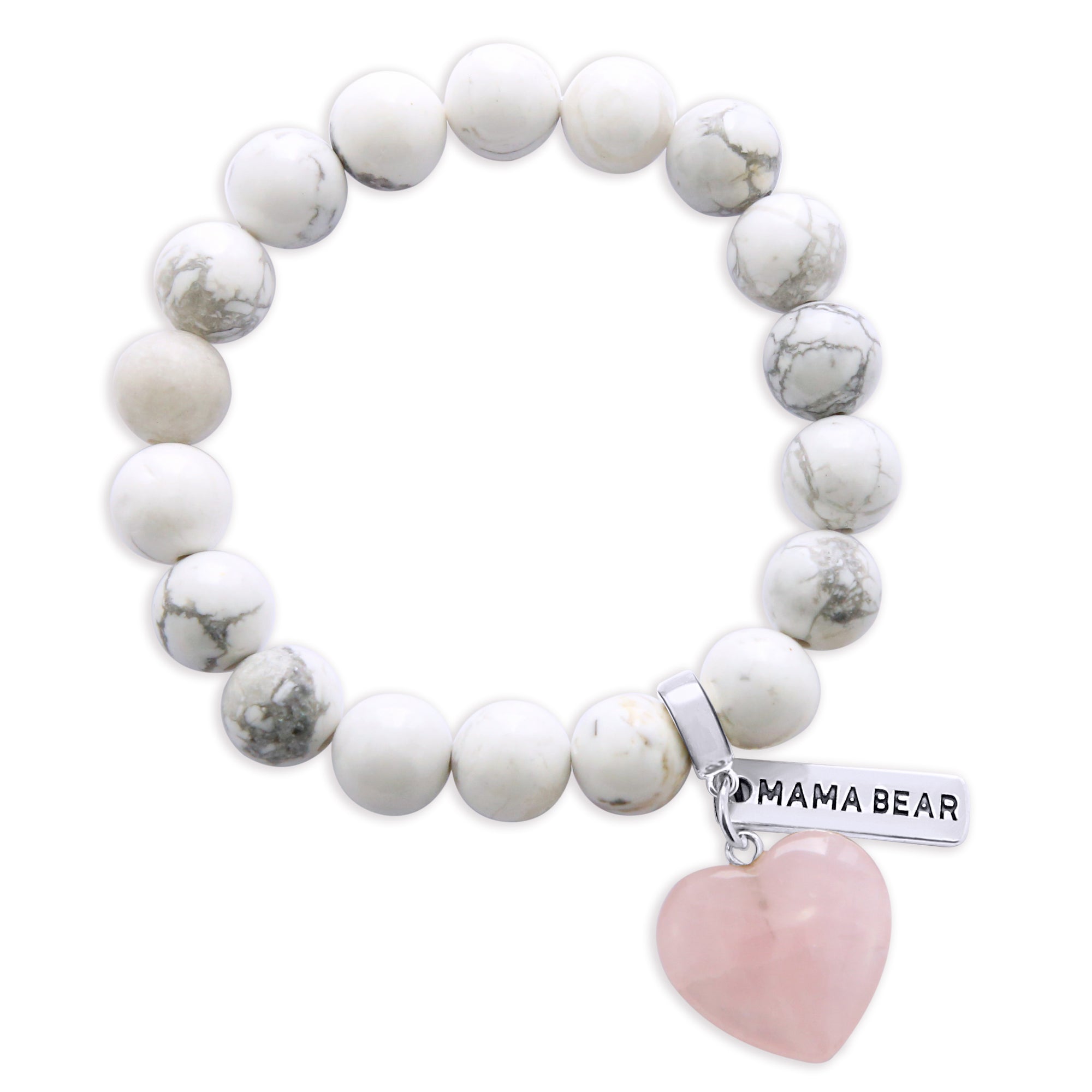 SWEETHEART Bracelet - 10mm WHITE MARBLE with ROSE QUARTZ heart charm & Word Charm