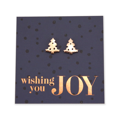 Stainless Steel Earring Studs - Wishing You Joy - Christmas Tree