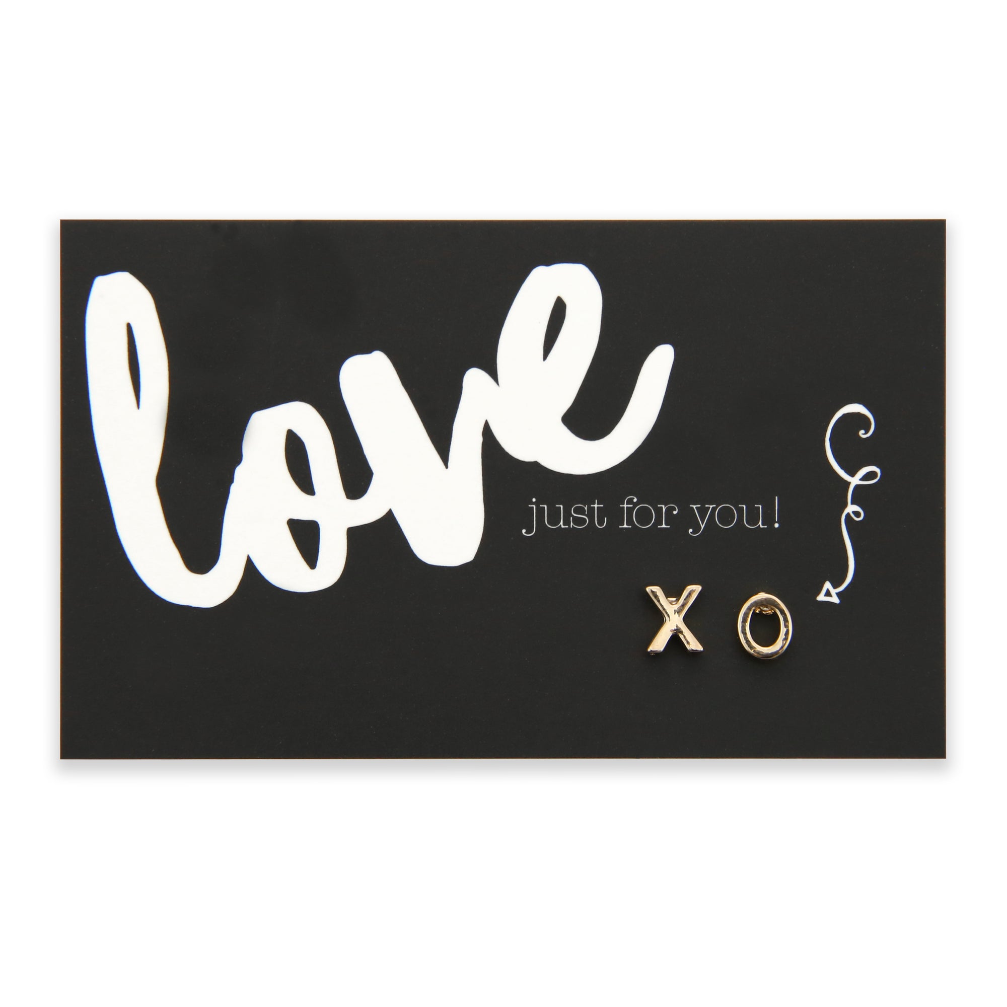 X&0s earring studs in gold on Love just for you card 