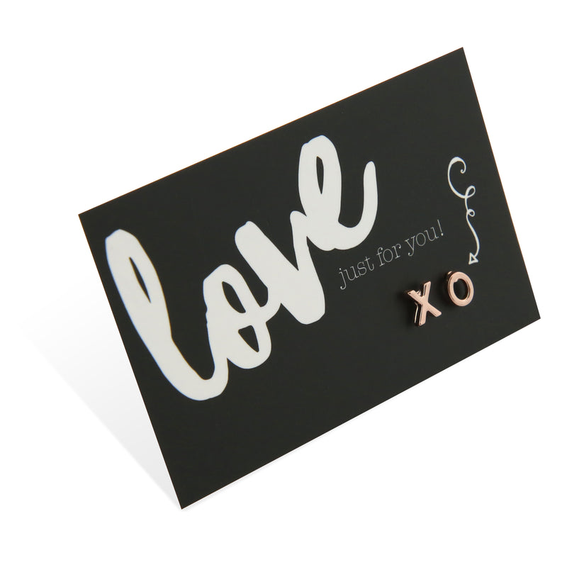X&0s earring studs in rose gold on Love just for you card 