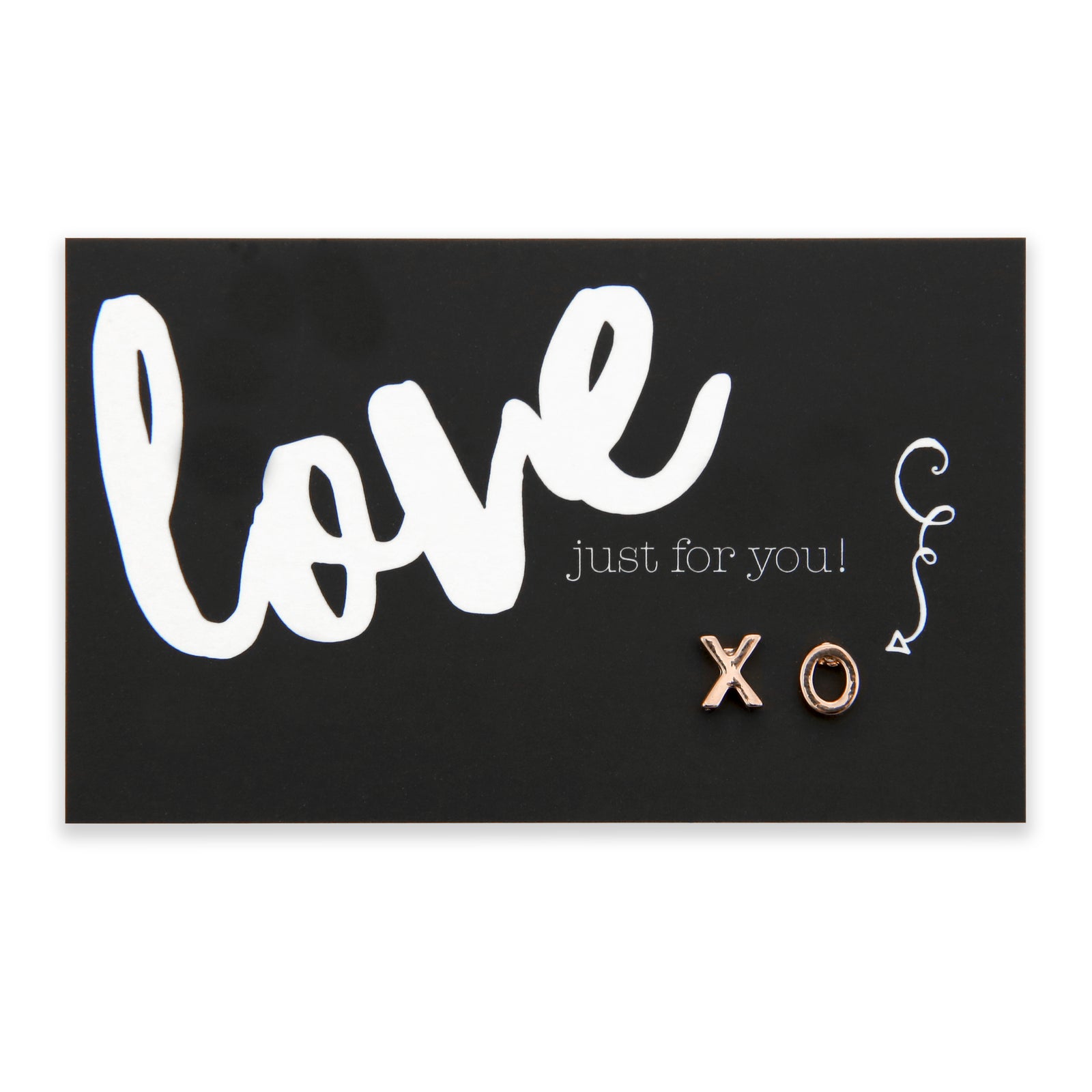 X&0s earring studs in rose gold on Love just for you card 