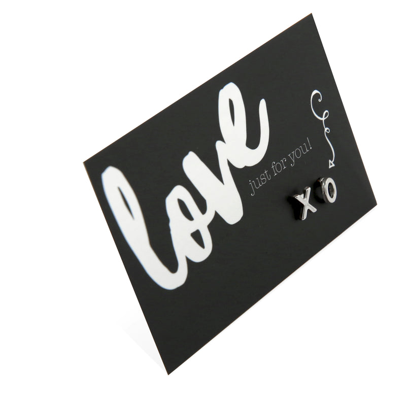 X&0s earring studs in silver on Love just for you card 
