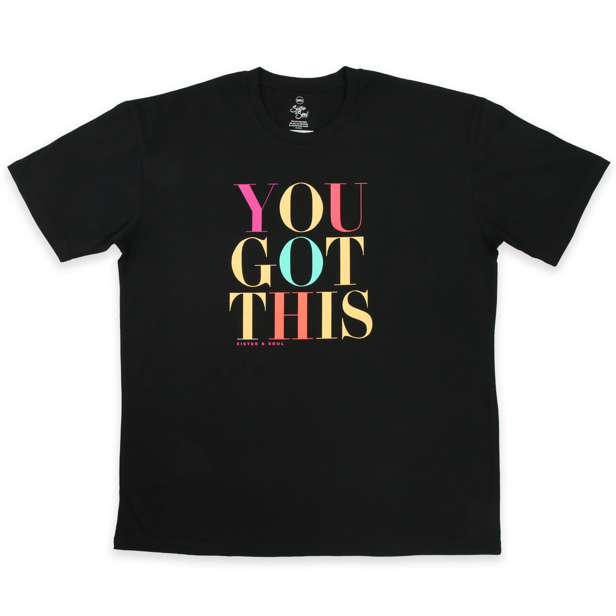 YOU GOT THIS - Plus Size Long Boxy Tee - Black with Colourful Print