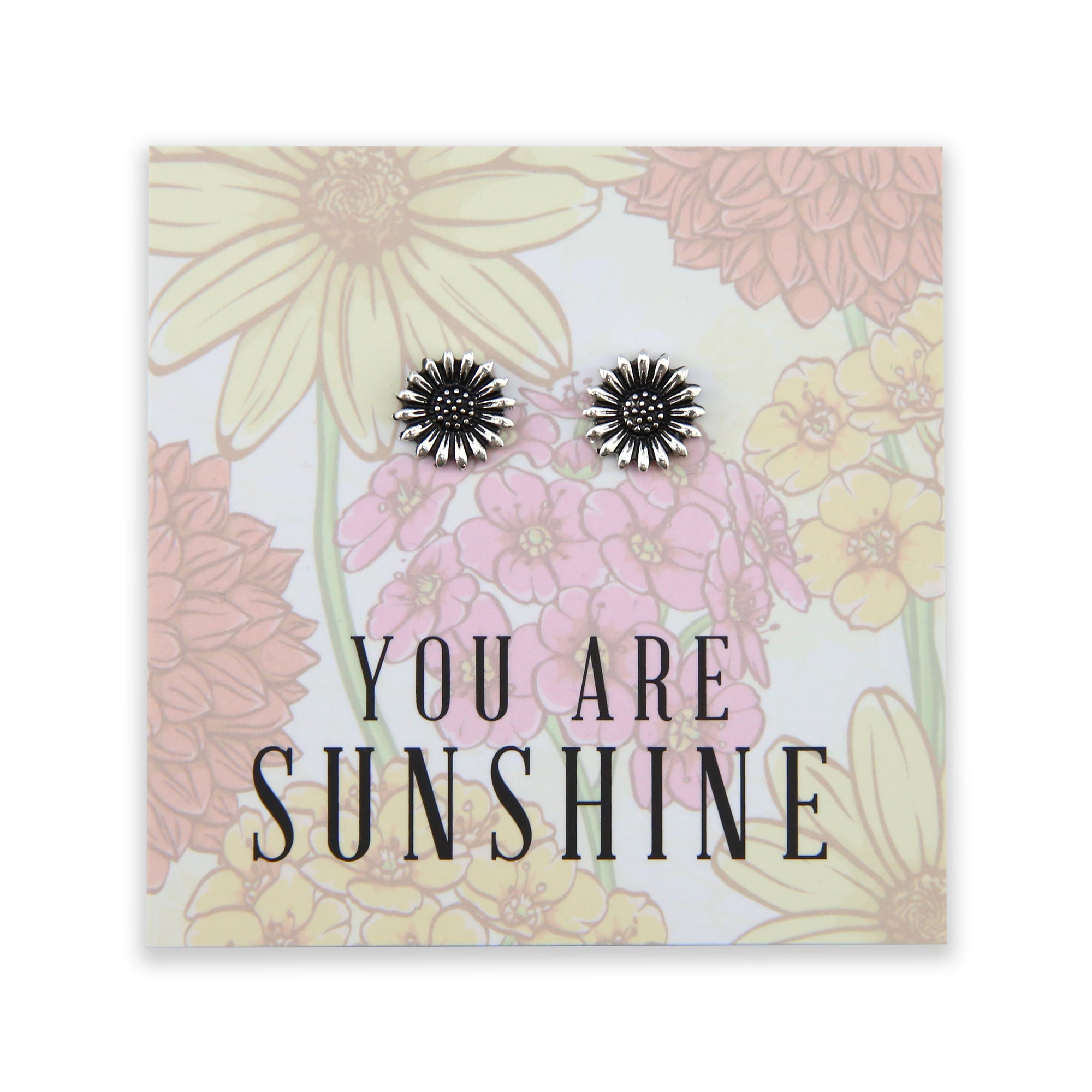 Wildflower Collection - You Are Sunshine - Sunflower Earring Studs - Vintage Silver (8705-F)
