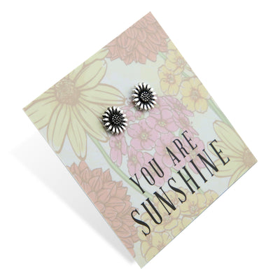 Wildflower Collection - You Are Sunshine - Sunflower Earring Studs - Vintage Silver (8706-F)