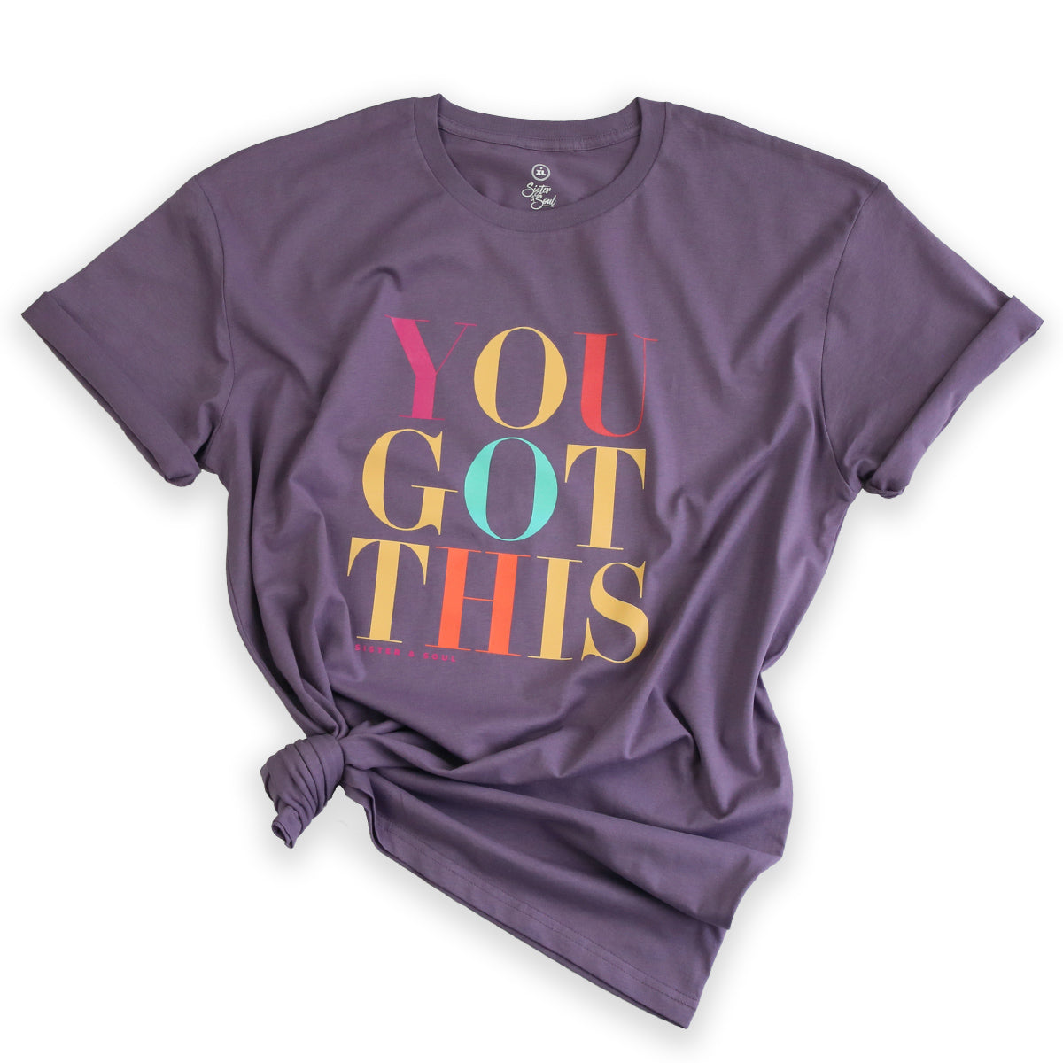 YOU GOT THIS - Plus Size Long Boxy Tee - Dusty Purple with Colourful Print
