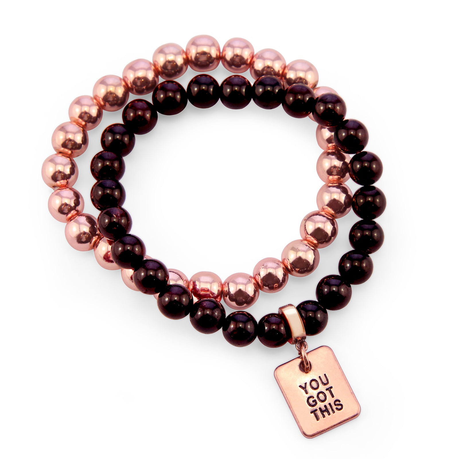 Bracelet Duo! Rose Gold & Garnet bead bracelet stacker set - YOU GOT THIS (10822)