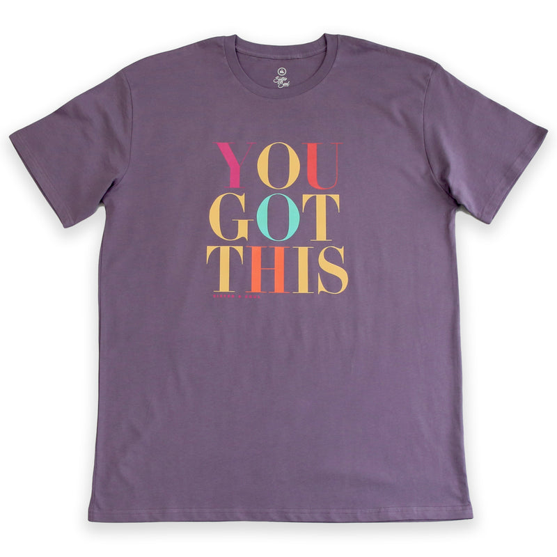 YOU GOT THIS - Plus Size Long Boxy Tee - Dusty Purple with Colourful Print