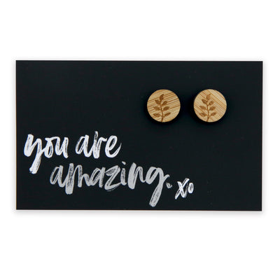 Timber circle studs with leaf pattern on you are amazing card.