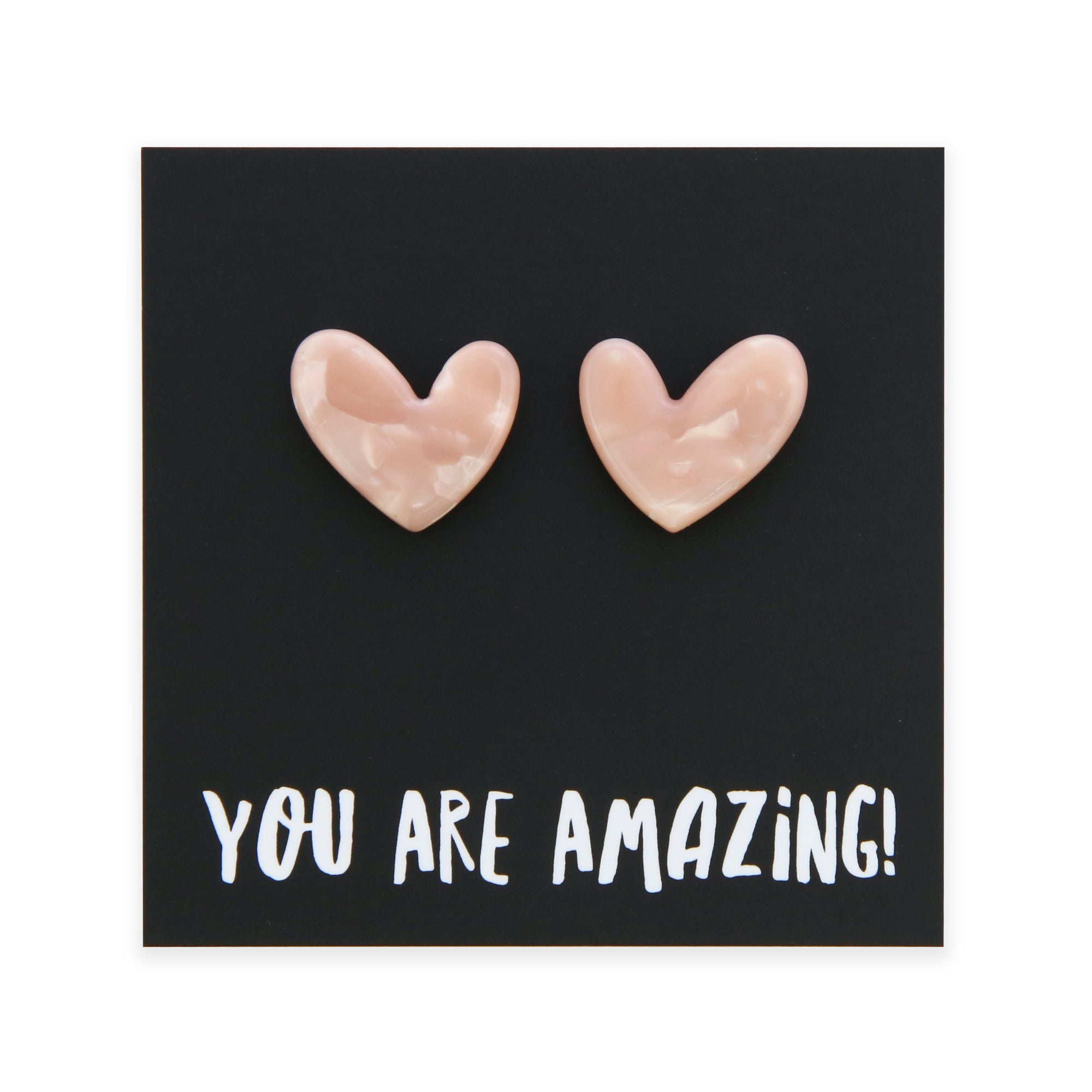 You Are Amazing - Resin Heart Studs - Peachy Pink Pearl (2406-R)