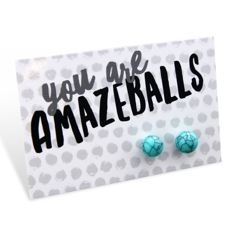 You Are Amazeballs! - Turquoise Stone Ball Earrings (8608)